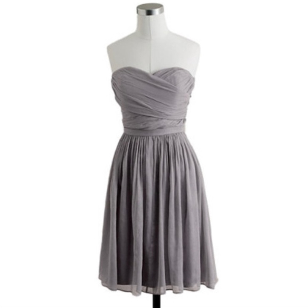 Jcrew Arabelle bridesmaid dress in silk chiffon graphite color